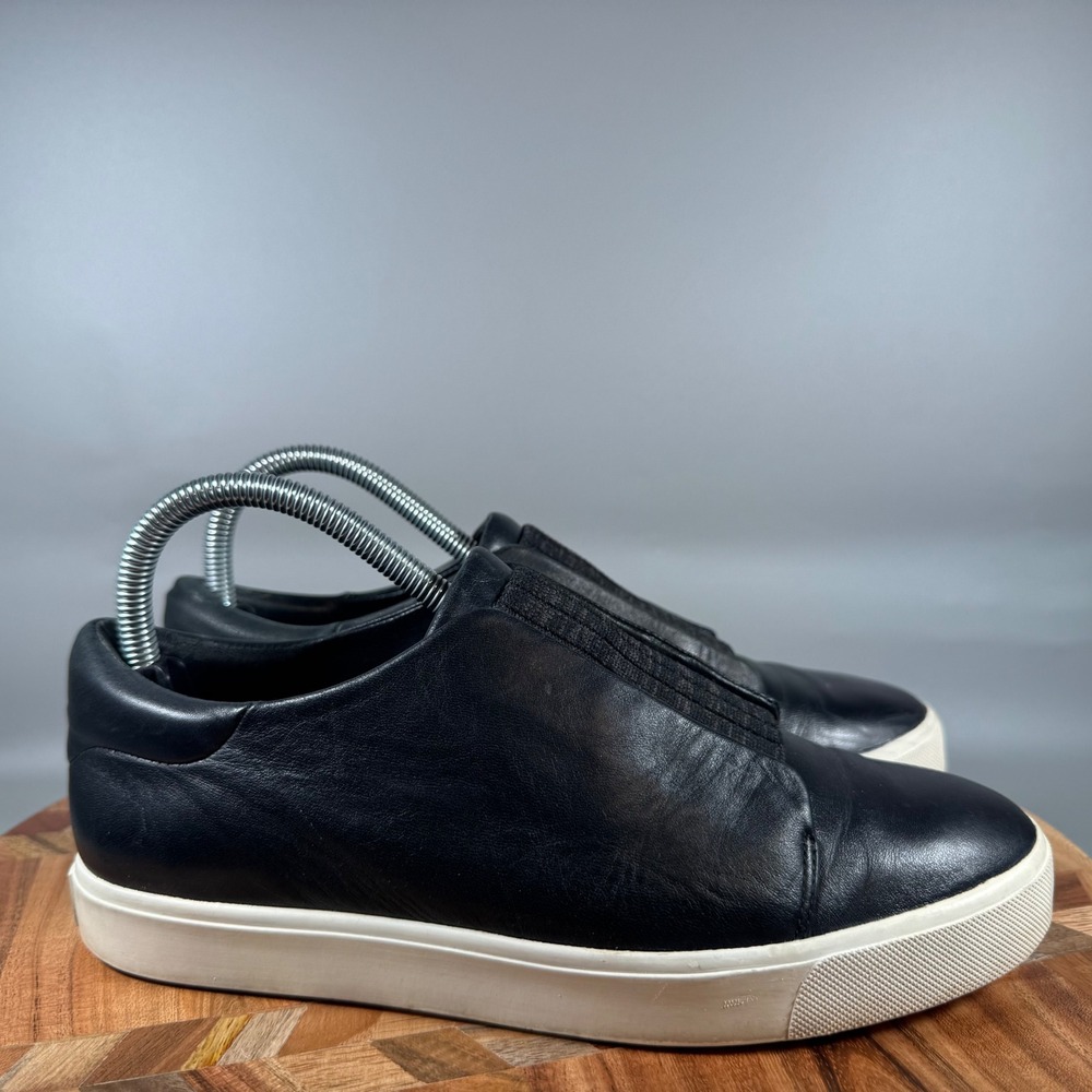Vince Cantara Black Leather Slip On Sneakers Women Size‎ 7.5